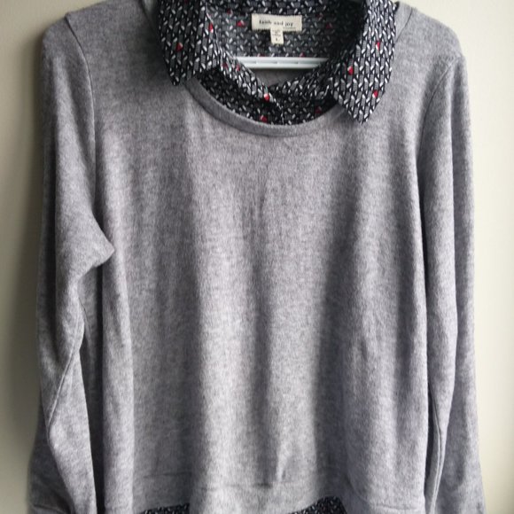 Faith and Joy Collar Gray Sweater, L - Picture 4 of 9